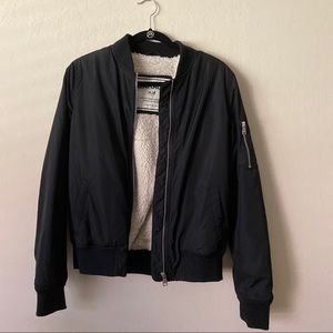NWOT Black Fuzzy Lined Bomber Jacket